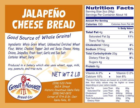 Jalapeño Cheese Nutrition Label